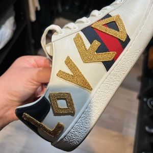Gucci Ace Sneaker (LOVED, gold glitter details, white sneaker with blue and red)